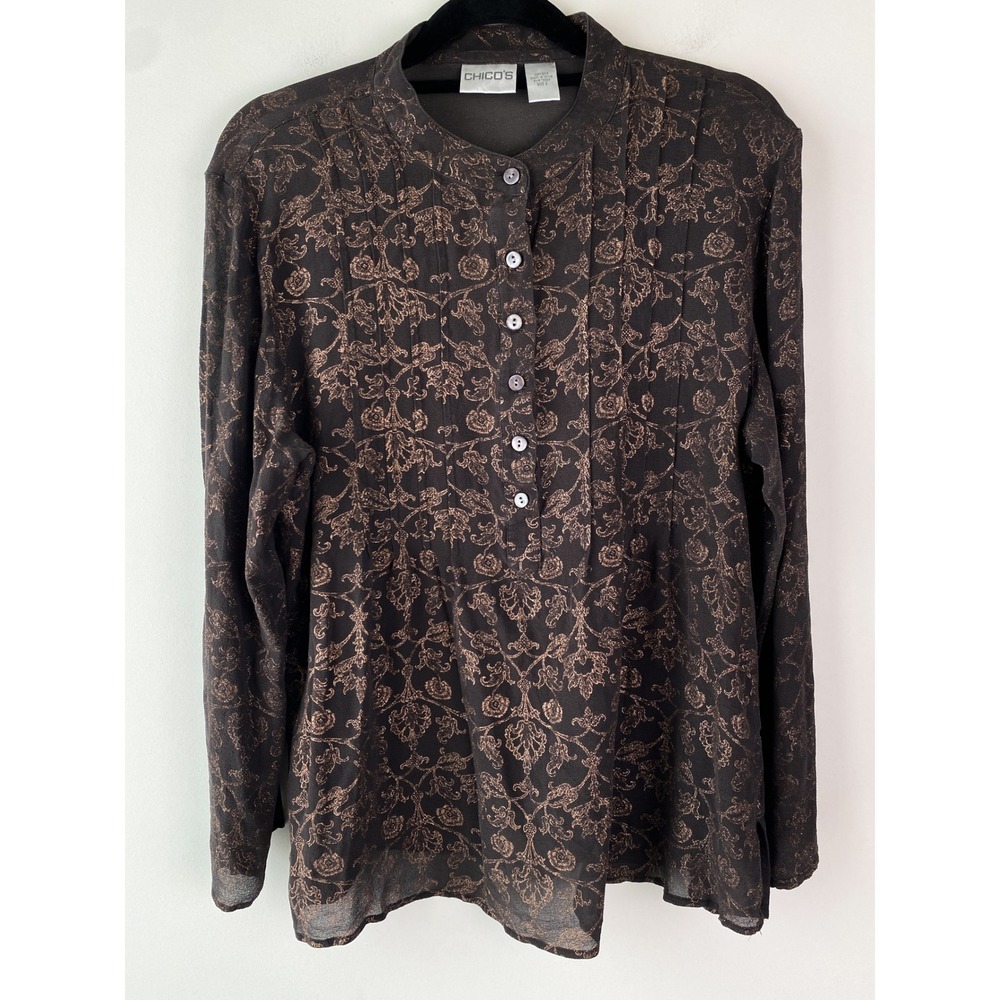 Vintage Y2K Chicos Womens 100% Silk Sheer Top 2 Dark Floral Whimsigoth Fairy
